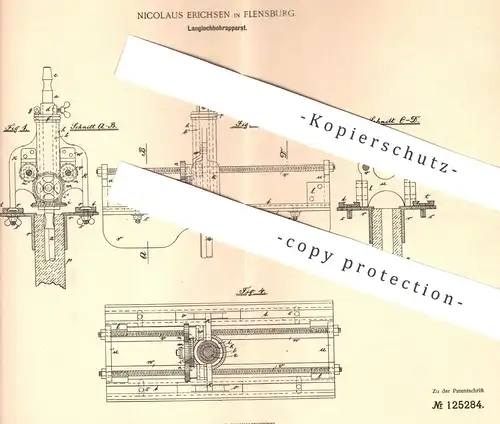 original Patent - Nicolaus Erichsen , Flensburg , 1900 , Langlochbohrapparat | Bohrer , Bohrmaschine , Holz , Tischler !