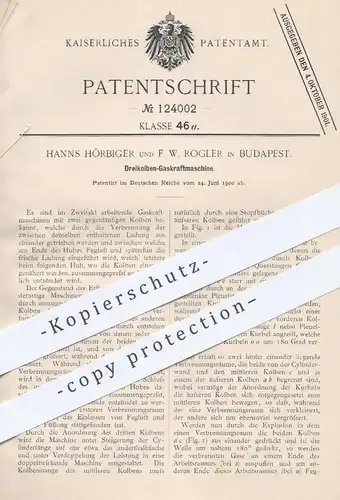 original Patent - Hanns Hörbiger , F. W. Rogler , Budapest , 1900 , Dreikolben - Gaskraftmaschine | Gasmotor , Gas Motor