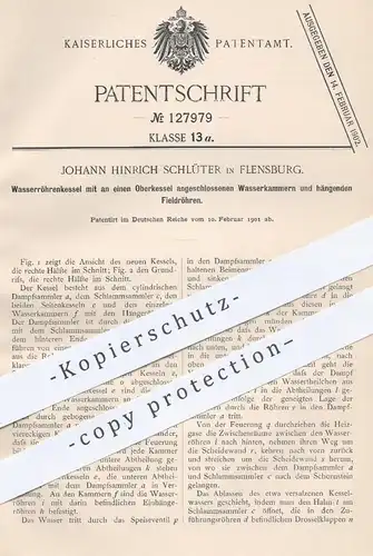 original Patent - Johann Hinrich Schlüter , Flensburg , 1901 , Wasserröhrenkessel mit Fieldröhren | Kessel , Dampfkessel