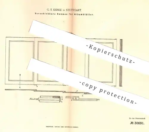 original Patent - G. E. Kienle , Stuttgart , 1884 , Rahmen für Albumblätter | Buchbinder , Passepartout , Foto - Album