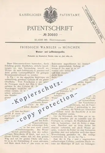 original Patent - Friedrich Wamsler , München , 1884 , Wasser- u. Luftheizungsofen | Ofen , Heizung , Ofenbauer !!!