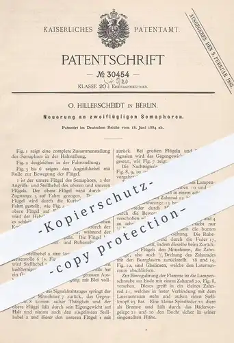 original Patent - O. Hillerscheidt , Berlin , 1884 , zweiflüglige Semaphoren | Semaphor | Eisenbahn , Eisenbahnen !!