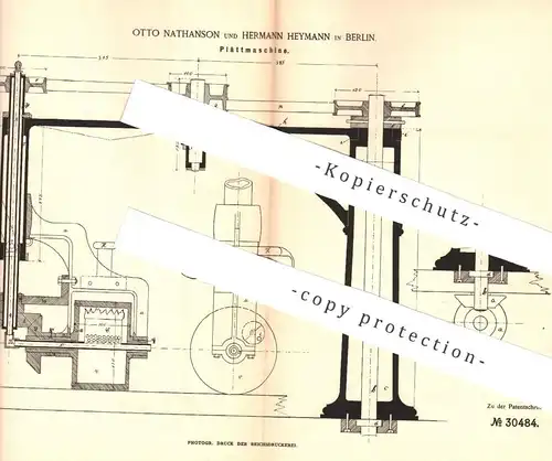 original Patent - Otto Nathanson , Hermann Heymann , Berlin , 1884 , Plättmaschine | Plätteisen , Bügeleisen , Bügeln !!