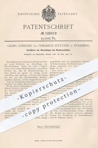 original Patent - Georg Lösslein , Friedrich Stettner , Nürnberg , 1900 , Herst. von Riemenscheiben | Riemen - Scheibe