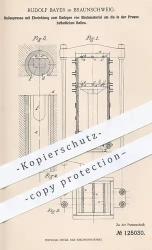 original Patent - Rudolf Bayer , Braunschweig , 1901 , Ballenpresse für Stroh , Heu | Getreide | Ballen - Presse !!