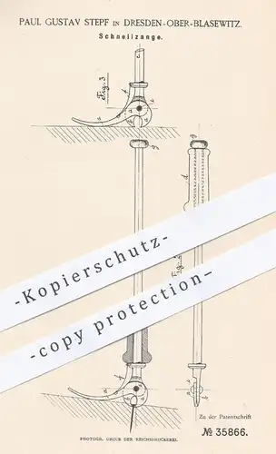 original Patent - Paul Gustav Stepf , Dresden Oberblasewitz , 1885 , Schnellzange | Zange , Zangen , Werkzeug , Tischler