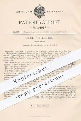 original Patent - J. Sporny , Bromberg , 1898 , Hängeampel | Ampel , Lampe , Lampen , Licht , Beleuchtung , Laterne
