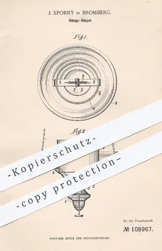 original Patent - J. Sporny , Bromberg , 1898 , Hängeampel | Ampel , Lampe , Lampen , Licht , Beleuchtung , Laterne