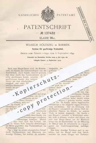 original Patent - Wilhelm Höltring , Barmen , 1901 , Turbine für gasförmige Treibmittel | Turbinen , Dampfturbine !!!