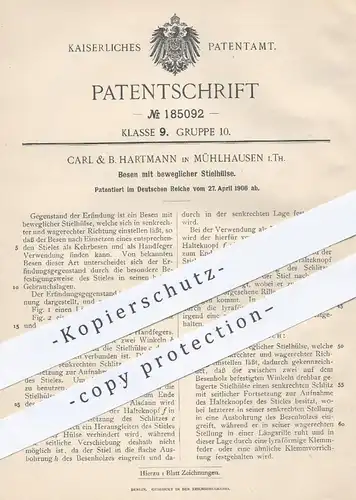 original Patent - Carl & B. Hartmann , Mühlhausen / Thüringen , 1906 , Besen mit beweglicher Stielhülse | Besenstiel !!