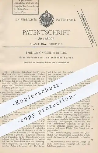 original Patent - Emil Langnickel , Berlin 1905 , Kraftmaschine mit umlaufenden Kolben | Motor , Motoren , Dampfmaschine