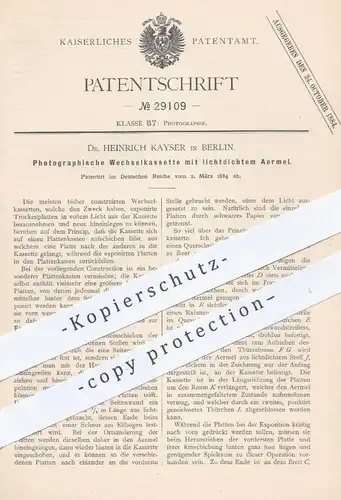 original Patent - Dr. Heinrich Kayser , Berlin  1884 , Wechselkassette mit lichtdichtem Ärmel | Foto - Kamera | Fotograf