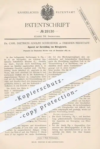 original Patent - Dr. Carl Dietrich Adolph Schroeder , Dresden ,1883 , Darstellung von Nitroglycerin | Glycerin , Chemie