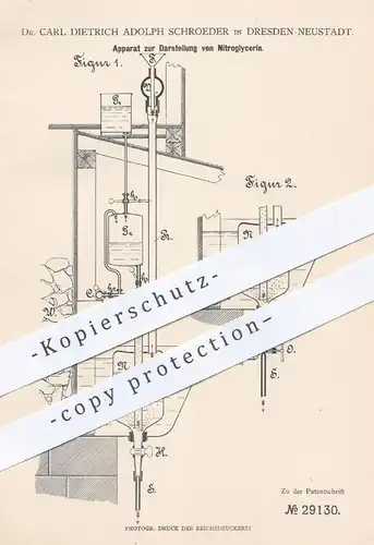 original Patent - Dr. Carl Dietrich Adolph Schroeder , Dresden ,1883 , Darstellung von Nitroglycerin | Glycerin , Chemie