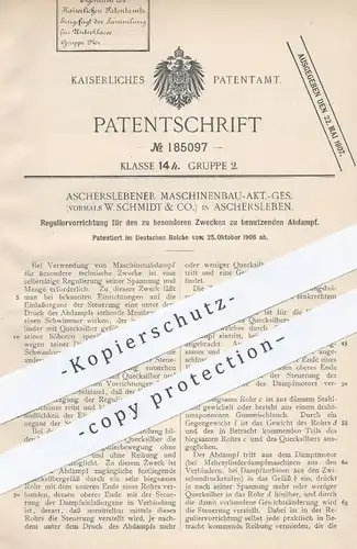 original Patent - Maschinenbau AG Aschersleben / vorm. W. Schmidt & Co. , 1906 , Regulierung für Abdampf | Dampfmaschine