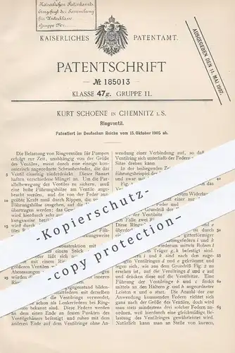 original Patent - Kurt Schoene , Chemnitz / Sachsen , 1905 , Ringventil f. Pumpen | Ventil , Ventile , Pumpe , Schlosser