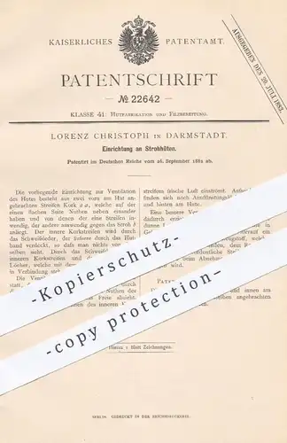 original Patent - Lorenz Christoph , Darmstadt , 1882 , Strohhut , Strohhüte | Hut , Hüte , Stroh , Filz | Modist , Kork