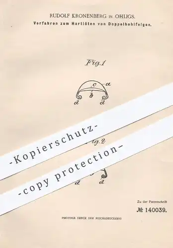 original Patent - Rudolf Kronenberg , Ohligs , 1902 , Hartlöten von Doppelhohlfelgen , Felgen | Löten , Lötofen , Ofen !