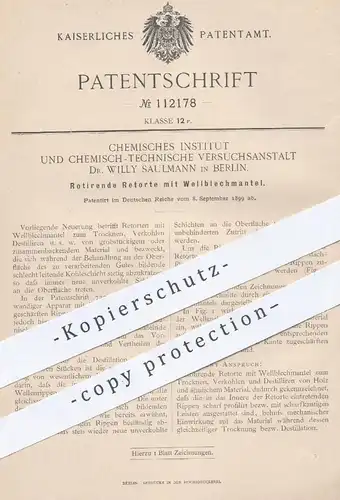 original Patent - Chemisches Institut & Chemisch Technische Versuchsanstalt Dr. Willy Saulmann , Berlin , 1899 , Retorte