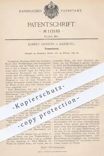 original Patent - Robert Grisson , Hamburg , 1899 , Trommelwinde | Winde , Winden , Seilwinde , Lastenwinde !!!