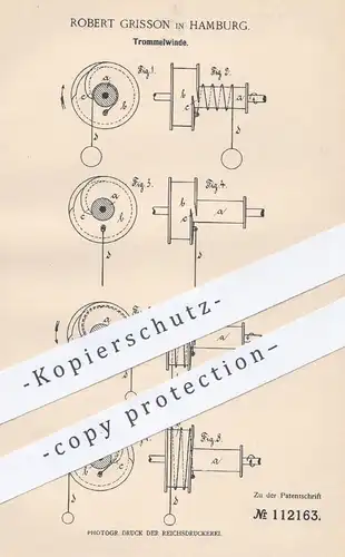 original Patent - Robert Grisson , Hamburg , 1899 , Trommelwinde | Winde , Winden , Seilwinde , Lastenwinde !!!