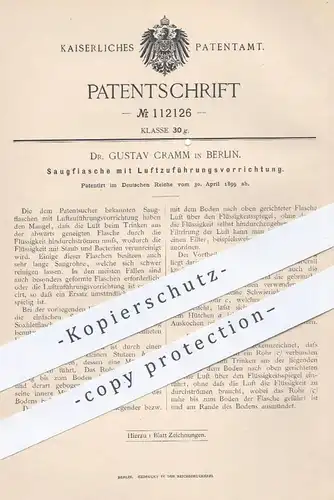 original Patent - Dr. Gustav Cramm , Berlin , 1899 , Saugflasche mit Luftzuführungsvorrichtung | Flasche , Flaschen !!