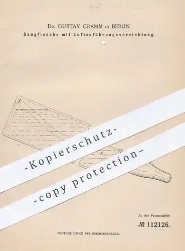 original Patent - Dr. Gustav Cramm , Berlin , 1899 , Saugflasche mit Luftzuführungsvorrichtung | Flasche , Flaschen !!