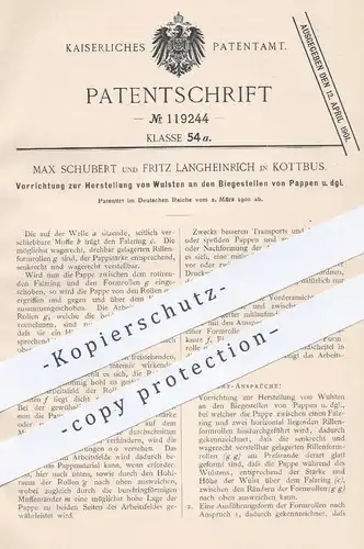 original Patent - Max Schubert , Fritz Langheinrich , Cottbus 1900 , Herstellung von Wulsten an Pappe | Papier , Karton