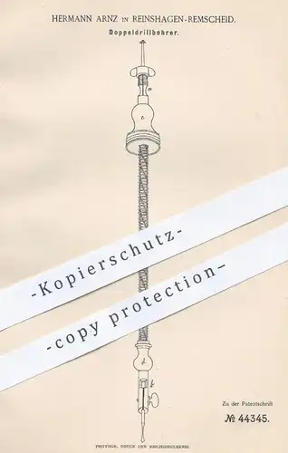 original Patent - Hermann Arnz , Reinshagen / Remscheid 1887 , Doppeldrillbohrer | Bohrer Bohren , Metall , Bohrmaschine