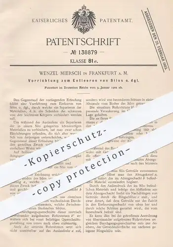 original Patent - Wenzel Miersch , Frankfurt / Main , 1902 , Entleeren von Silo | Abfluss , Wasser , Klärgrube !!