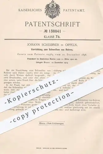 original Patent - Johann Scheibner , Oppeln , 1902 , Schweißen von Rohren | Schweißer , Rohr , Eisen , Walzen