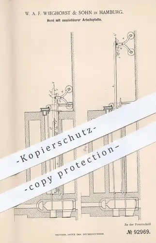 original Patent - W. A. F. Wieghorst & Sohn , Hamburg 1896 , Herd mit Arbeitsplatte | Ofen , Backofen , Bäcker  Bäckerei