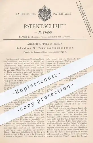 original Patent - Adolph Lippelt , Berlin  1897 , Schablone für Tapetendruckmaschinen | Tapete , Druck , Drucker , Maler