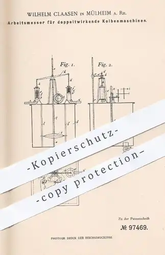 original Patent - Wilhelm Claasen , Mülheim / Ruhr , 1897 , Arbeitsmesser für Kolbenmaschinen | Motor , Motoren , Kolben