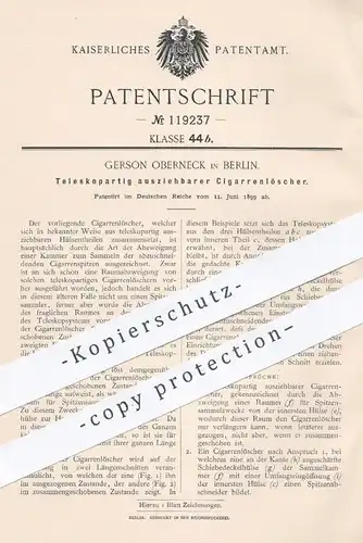 original Patent - Gerson Oberneck , Berlin , 1899 , teleskopartig ausziehbarer Zigarrenlöscher | Zigarren , Zigaretten !