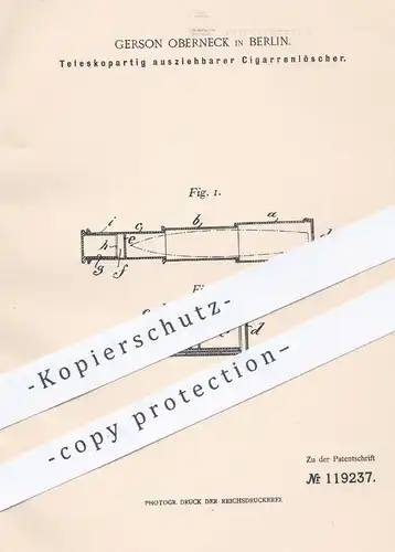 original Patent - Gerson Oberneck , Berlin , 1899 , teleskopartig ausziehbarer Zigarrenlöscher | Zigarren , Zigaretten !