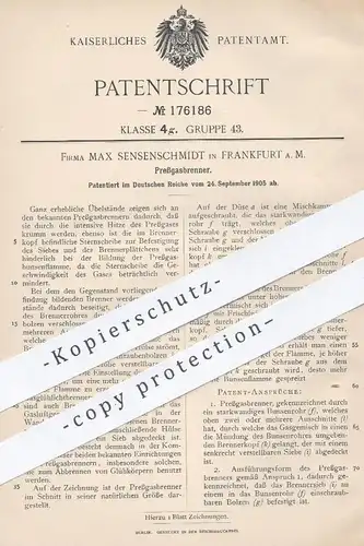 original Patent - Max Sensenschmidt , Frankfurt / Main , 1905 , Pressgasbrenner | Gasbrenner , Brenner , Gas , Licht !
