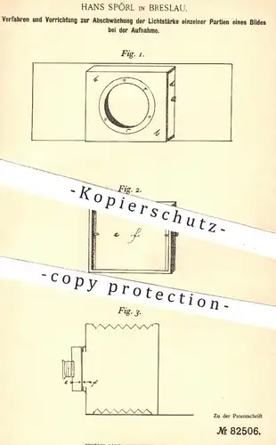 original Patent - Hans Spörl , Breslau , 1894 , Abschwächung der Lichtstärke bei Foto - Aufnahme | Fotograf , Fotografie