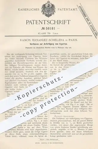 original Patent - Ramon Fernandez Somellera in Paris , 1891 , Anfertigung von Zigarren | Zigarre , Zigaretten , Tabak