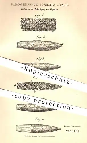 original Patent - Ramon Fernandez Somellera in Paris , 1891 , Anfertigung von Zigarren | Zigarre , Zigaretten , Tabak