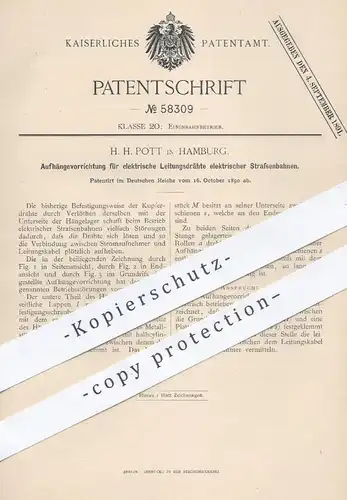 original Patent - H. H. Pott , Hamburg , 1890 , Aufhängung der Leitungsdrähte elektrischer Straßenbahnen | Straßenbahn !