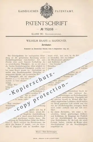 original Patent - Wilhelm Baars in Hannover , 1893 , Zerstäuber für Medizin , Gesundheit | Gasstrom , Arzt , Parfum !!