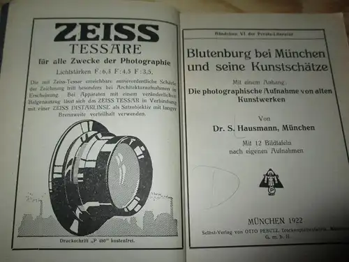 Blutenburg bei München und seine Kunstschätze , 1922 , Dr. S. Hausmann , Kunst , Reklame , Otto Perutz !!!