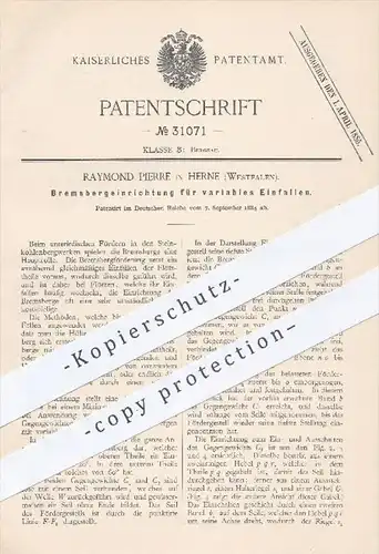 original Patent - Raymond Pierre , Herne , 1884 , Bremsbergeinrichtung | Berkwerk , Bergbau , Steinkohle , Kohleabbau !!