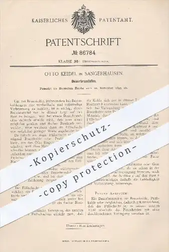 original Patent - Otto Keidel in Sangerhausen , 1895 , Dauerbrandofen | Ofen , Öfen , Ofenbauer , Heizung , Feuerung !!!