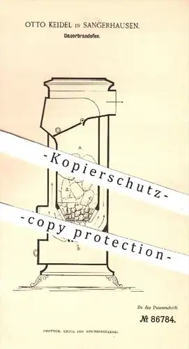 original Patent - Otto Keidel in Sangerhausen , 1895 , Dauerbrandofen | Ofen , Öfen , Ofenbauer , Heizung , Feuerung !!!