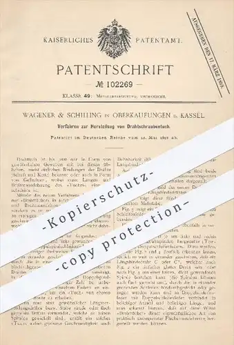 original Patent - Wagener & Schilling , Oberkaufungen / Kassel , 1898 , Herstellung von Drahtschraubentuch | Drahttuch !