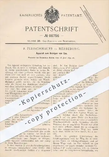 original Patent - R. Fleischhauer in Merseburg , 1895 , Reinigen von Gas | Reinigung von Gasen | Gase , Wasserdruck !!!