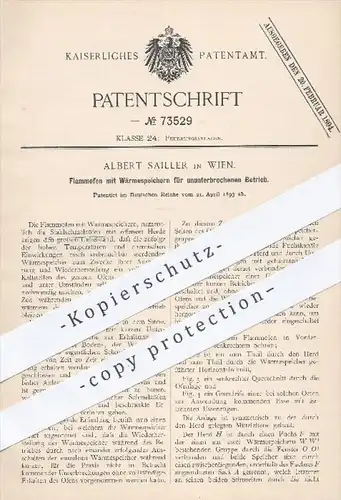 original Patent - A. Sailler , Wien , 1893 , Flammofen mit Wärmespeicher | Ofen , Öfen , Ofenbauer , Heizung , Feuerung