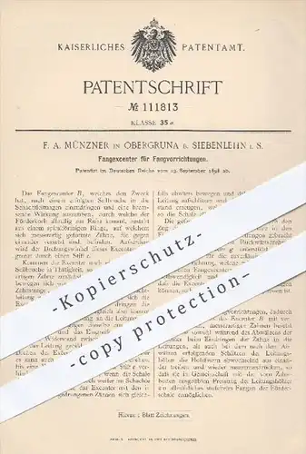 original Patent - F. A. Münzner , Obergruna / Siebenlehn , 1898 , Fangexcenter für Fangvorrichtungen | Excenter !!!